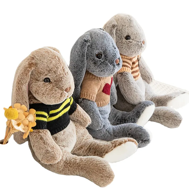 Lapin disquette oreille avec pull coucher ami cadeaux pour enfants filles bébés garçons peluche lapin jouets en peluche