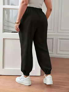 Pantalones deportivos casuales para mujer, cintura elástica con cordón, corte holgado - Product Image 2