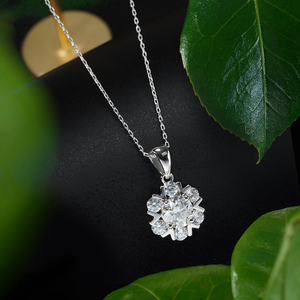 Collar de Plata de Ley S925 con Diamante de Laboratorio de 1 Quilate, Corte Redondo, DEF VS, 40+5cm, Collar de Plata con Diamante de Copo de Nieve - Product Image 3