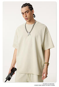 Camiseta de hombre oversize de punto de felpa francesa lavada, con efecto desgastado, borde sin rematar, lisa, con grabado personalizado, superventas - Product Image 4