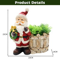 Figurine de Père Noël avec couronne et nœud doré, pot en bois rustique avec verdure, décoration de maison pour les fêtes