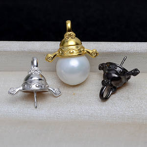 จี้เงินแท้ S925 รูปเทพเจ้าแห่งความมั่งคั่งสำหรับผู้หญิง ไข่มุกบาโรก 10-17 มม. ฐานเปล่าสำหรับทำเครื่องประดับ DIY ผลิตภัณฑ์กึ่งสำเร็จรูป 4118 - Product Image 5