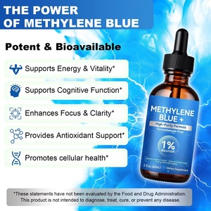 เมทิลีนบริสุทธิ์พิเศษ ยี่ห้อไพรเวทเลเบล + บลูดรอปส์ 1% โซลูชั่น เกรด USP สำหรับเสริมสร้างการทำงานของสมองและพลังงานของมิโทคอนเดรีย รับผลิตแบบ OEM - Product Image 5