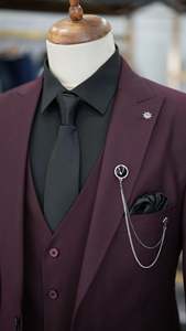 <span class=keywords><strong>Costume</strong></span> de mariage sur mesure pour hommes, coupe ajustée, 3 pièces, couleur <span class=keywords><strong>rouge</strong></span> <span class=keywords><strong>bordeaux</strong></span>, taille plus, veste et pantalon, MS9982 - Product Image 3