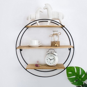 Étagère murale géométrique ronde en fer forgé - Étagère flottante rustique en bois à plusieurs niveaux pour l'organisation de la maison - Product Image 3