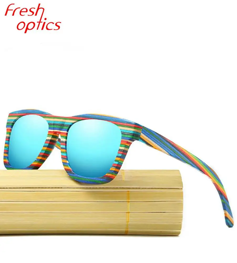China wholesale new style polarized colorful skateboard bamboo wooden sunglasses