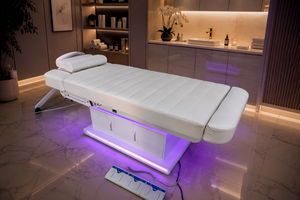 Lit de beauté électrique de luxe à 4 moteurs avec base d'éclairage LED ambiant 195 cm, table de massage professionnelle pour spa médical - Product Image 6