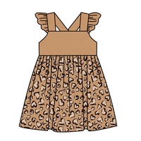 Robe d'été décontractée en coton pour enfants filles, imprimé léopard et cœurs, longueur cheville, bretelles à volants, sans manches