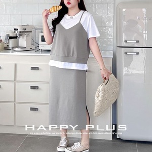 Ensemble deux pièces pour femmes Runqi, haut et jupe gris, manches courtes, couleurs contrastées, tricot de coton, vêtements de sport décontractés, grande taille - Product Image 4