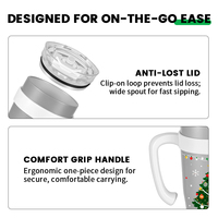 Juego de Botellas de Agua Navideñas de 1100 ml, Doble Pared, Acero Inoxidable 304, Revestimiento Cerámico, con Asa, Vaso Premium para Regalos Empresariales