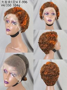 Promotion $17 Afro <b>Pixie</b> Short <b>Cut</b> <b>Wigs</b> 13x4 Lace Frontal 100% Human Hair Curly Natural Wholesale <b>Wigs</b> Grey Highlight Color - Product Image 3