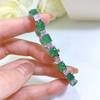 Directo de fábrica SalNew joyería fina S925 plata 7*7 Esmeralda cuadrado completo diamante pulsera personalidad femenina temperamento Retro