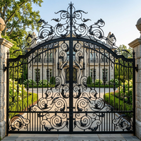 Puerta de Patio de Hierro Forjado Ornamental de Lujo con Grabados Modernos y Apertura Automática para Villa y Parque