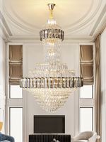 Lustre long en cristal doré vintage de luxe pour entrée de villa, salon, escalier en colimaçon