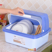 Égouttoir à vaisselle en plastique avec couvercle, support de rangement de cuisine à demi-ouverture