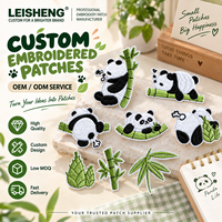 Patchs brodés autocollants, design panda bambou, OEM ODM, autocollants brodés personnalisés pour sacs, vêtements, accessoires