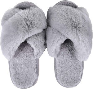 Giusta <span class=keywords><strong>casa</strong></span> di lusso da <span class=keywords><strong>donna</strong></span> Cross Band per pantofole Fuzzy Soft Open Toe <span class=keywords><strong>casa</strong></span> invernale per pantofole camera da letto calda accogliente con fodera in pelliccia - Product Image 2