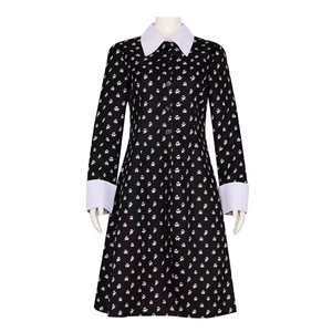 Disfraz de Cosplay de Wednesday Addams, Vestido Negro Estampado de Manga Larga con Cuello, Disfraz de Película y Televisión para Mujer Adulta, Fibra de Poliéster - Product Image 4