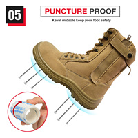 JIANKUN sepatu keselamatan taktis padang pasir, sepatu kulit sapi Suede luar ruangan dengan sol luar PU tahan tusukan anti-benturan untuk pria dan wanita