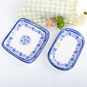 A5 Melamine Imitation Porcelain Bowl Plate <b>Set</b> <b>Square</b> Shape Flowers Pattern Durable For Daily Use Food Service - Product Image 2