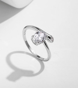 S925 <b>Silver</b> Classic Engagement <b>emerald</b> cut diamond <b>Ring</b> Round Brilliant Cut Diamond Prong Setting Women's Jewelry - Product Image 6