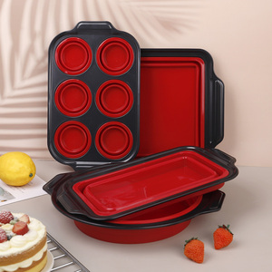 Lot <span class=keywords><strong>de</strong></span> <span class=keywords><strong>4</strong></span> moules à pâtisserie en silicone antiadhésifs rouges, pliables, pour gâteaux, faciles à démouler, pour cupcakes et muffins - Product Image 3