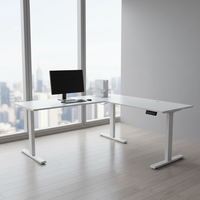 Bureau de travail ergonomique moderne en forme de L, hauteur réglable automatiquement de 72 à 120 cm, construction durable et écologique, facile à assembler