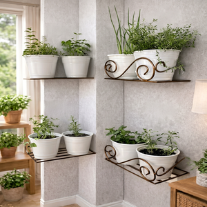 <b>Vintage</b> Metal Wall Flower <b>Stands</b> With Powder Coated Finish For Indoor Green <b>Plants</b> Rustic Design - Product Image 1