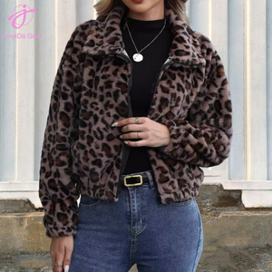 Loveda Venta al por mayor Mujeres Nuevo Otoño Invierno Cremallera suelta Manga larga Estampado de leopardo Chaqueta de felpa - Product Image 4