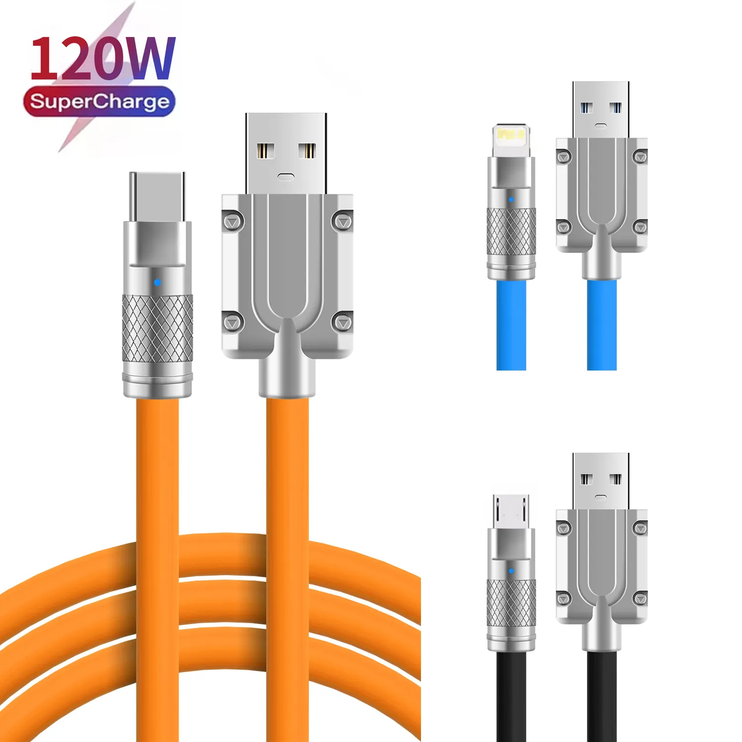 Hot Discount 6A 120W fast charge Zinc alloy silicone wire charging cable for android i mobile phone type C tipo Micro data kabel