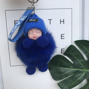 Porte-clés en peluche Kawaii, poupée bébé endormie, pompon en fourrure, <span class=keywords><strong>boule</strong></span> de fourrure, couleurs, charme moelleux, porte-clés de voiture, porte-clés bébé endormi mignon et doux - Product Image 6