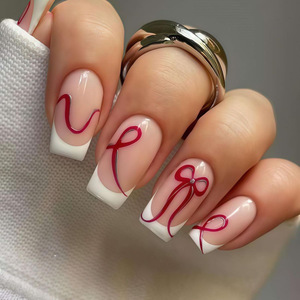 <span class=keywords><strong>Faux</strong></span> <span class=keywords><strong>ongles</strong></span> à coller pour nail art, collection style Saint-Valentin, motif œil de chat rouge, nœud et cœur, produit transfrontalier très demandé - Product Image 6