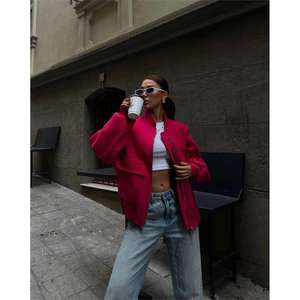 Veste aviateur en cachemire pour femme, fermeture éclair fuchsia - Product Image 5