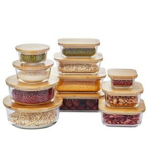 Boîte en verre avec couvercle en bambou et en bois, verre résistant à la chaleur, boîte à lunch pour conserver la fraîcheur, boîte de rangement réfrigérée pour réfrigérateur - Product Image 3