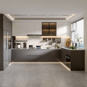 Best-Selling Minimalist Solid Wood <b>Kitchen</b> <b>Cabinets</b> with LED Strip Light Modules - Product Image 5