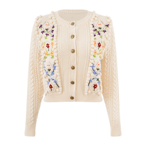 Factory Custom <strong>Women</strong> <strong>Knit</strong> Sweater Long Sleeve Crew Neck Ladies <strong>Cardigans</strong> Fashion <strong>Cable</strong> Hand Embroidery <strong>Women</strong> <strong>Knit</strong> <strong>Cardigan</strong> - Product Image 3