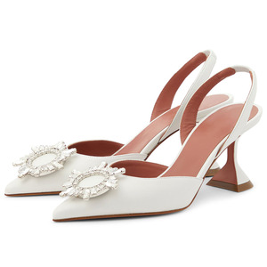 Escarpins de mariée à talons pyramidaux pour femme, élégants et luxueux, blancs, à bride arrière, ornés, chaussures de mariée pour femme - Product Image 1