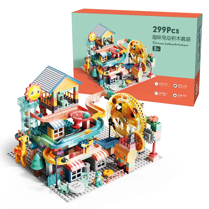 FEELO 299pcs Slide Villa Building Blocks Early Childhood Education Children Colorful Baby DIY Toys Electric Blocks For Kids