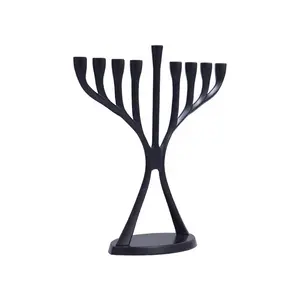 Vente chaude Chandelier En Métal De Luxe Argent Portavelas Vintage Haut De Gamme Candele Hanukkah Menorah 9 branches