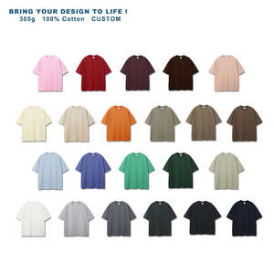 قميص تي شيرت قطني ثقيل الوزن 305 جرام للجنسين بلون موحد وياقة دائرية وأكمام قصيرة للشارع مع طباعة مخصصة بمقاس كبير - Product Image 1