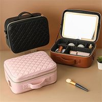 Trousse de Maquillage Portable avec Miroir LED, Compartiments Ajustables, pour Voyage, Outil de Maquillage pour Femmes Artistes, Grande Trousse de Maquillage de Voyage