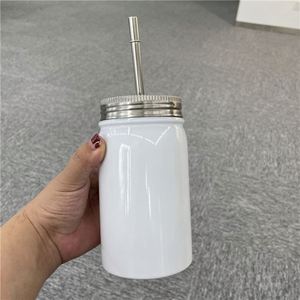 Vasos para Smoothies de 17 oz, Acero Inoxidable, para Café, Agua, Viajes, Blancos, Boca Ancha, Sublimables, Tipo Mason Jar - Product Image 1