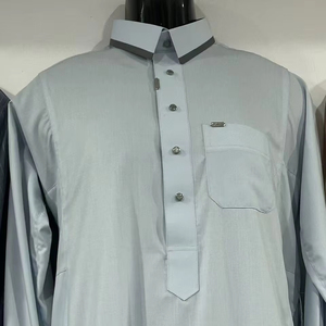 CCY Qamis Homme Arabe <span class=keywords><strong>Moderne</strong></span>, Vêtement Islamique Style Saoudien, Jubba Kandura Musulman avec Col Contrastant, Dishdasha <span class=keywords><strong>Kaftan</strong></span> avec Poches - Product Image 1