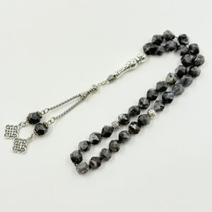 ลูกประคำมุสลิม 10 มม., 33 เม็ดหินดำประกาย, สร้อยข้อมืออิสลาม, มิสบาฮ์สำหรับใส่อาบน้ำ, สรรเสริญพระอัลเลาะห์, ติชบีฮะฮ์, สายประคำ - Product Image 1