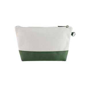 Neceser de maquillaje cosmético de algodón liso natural impreso con logotipo personalizado bolsa organizadora de viaje de lona con dos cremalleras - Product Image 2