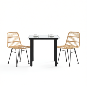 Set da Pranzo da Giardino in Acciaio Nero con Vetro Temperato, Dimensioni Medie, Arredamento Esterno Contemporaneo - Product Image 1