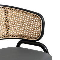 Chaise de salle à manger en bois avec dossier en rotin tressé et coussin en cuir PU, pour café, salon et restaurant, mobilier
