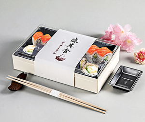 Kotak Sushi Kayu Sekali Pakai Biodegradable, Wadah Makan Siang Bento, Nampan Kue Kering, Wadah Makanan dengan Tutup Transparan - Product Image 3