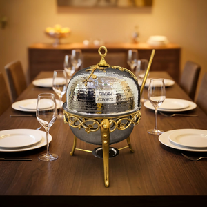 2026 New Best Selling Luxury Brass And Stainless Steel Round Style Chafing Dish With Ornate <b>Legs</b> And Lid For Party Weddings - Product Image 1