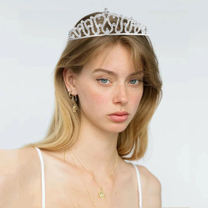 Moda di lusso corona di cristallo in metallo per festa di compleanno per matrimonio diadema oro rosa bianco lucido strass principessa corone accessori - Product Image 2